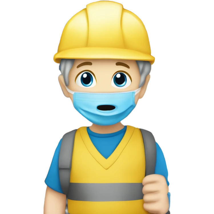 White kid with blue helmet with pencil up his nose Wheiring ￼a yellow shirt blue pants and a diaper on the outside ￼ emoji