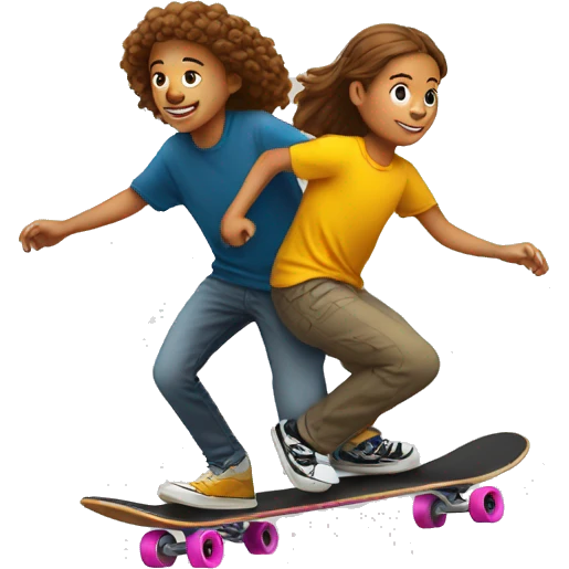 A young person on a skateboard is pushed by another emoji