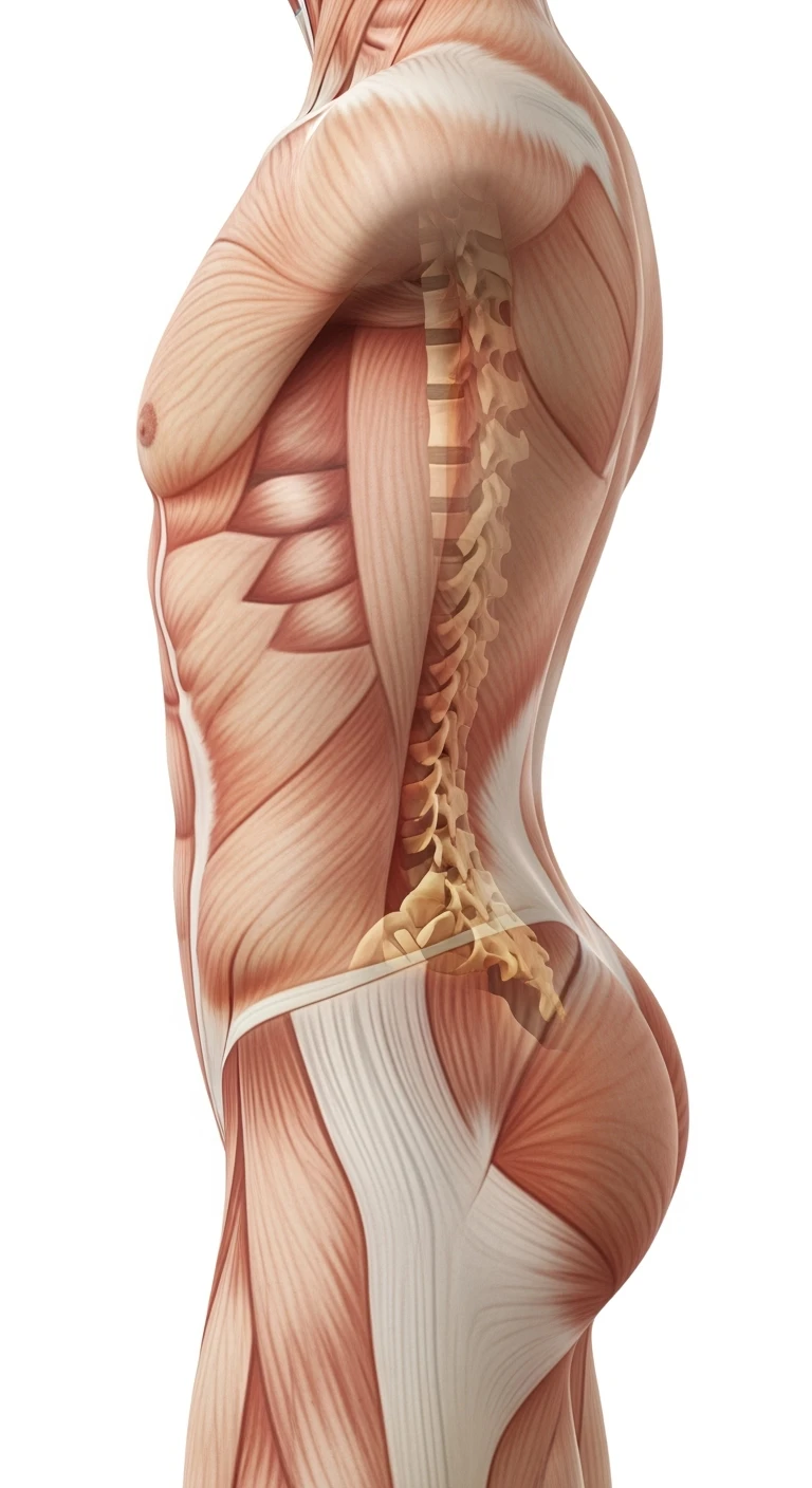 corpo umano anatomico di profilo realistico con schiena piatta e glutei piatti, sfondo bianco, iperrealistico 4k emoji