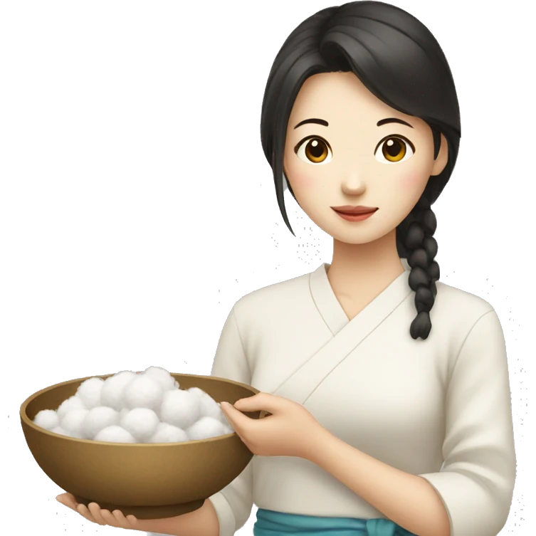 Chinese girl holding a bowl of cotton emoji