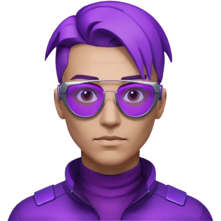 Cyberpunk man head 3d puruple cyber-glasses half rotate face emoji