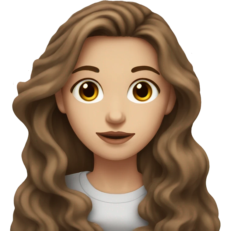 White girl brown eyes with long wavy brown hair drinking coffee emoji