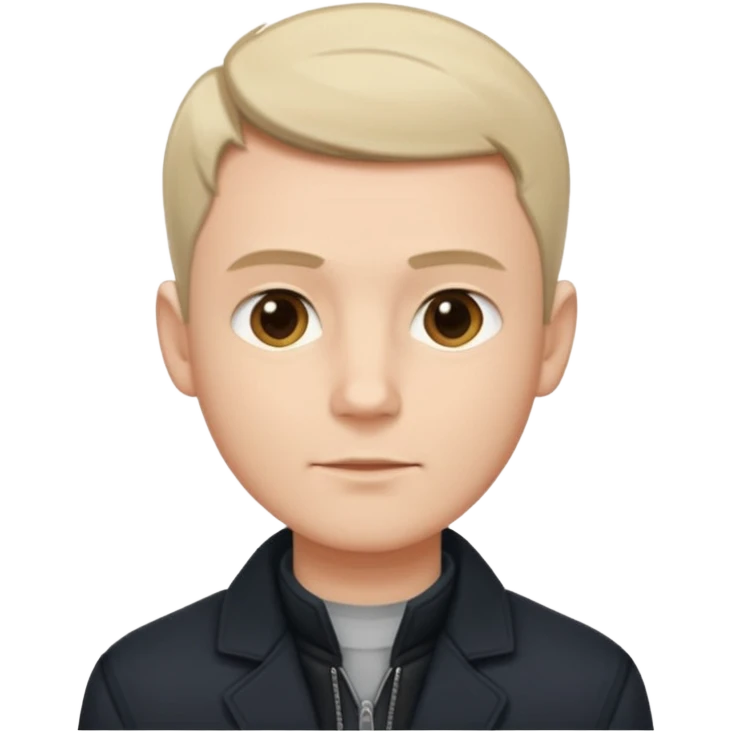 Мужчина с короткой классической стрижкой и выраженными чертами лица, нейтральная поза, тёмный пиджак или кардиган, ощущение надёжности. emoji