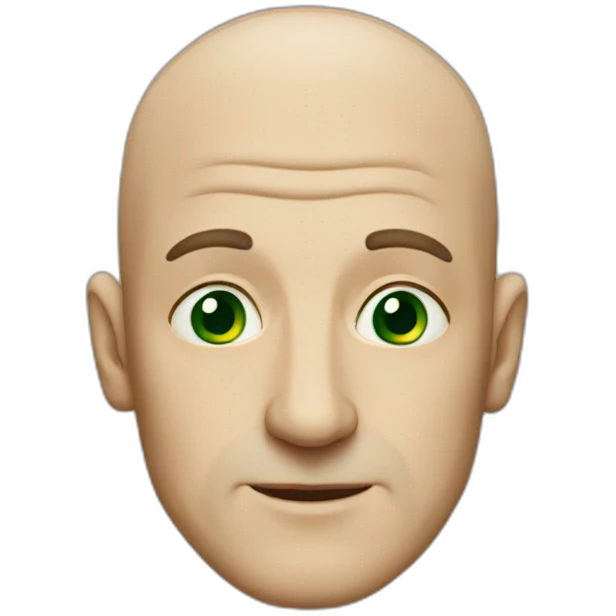 55-year-old man, a long nose, green eyes, bald emoji