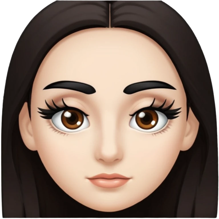 Eye black and big, eyelashes long, eyebrows black, skin white, and so beautiful hair long and brown skin tone white,hair brown and long and some brown long hair long hair emoji