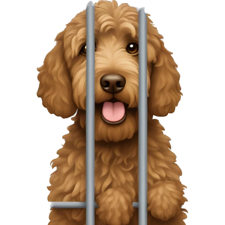 Brown labradoodle in jail behind bars emoji