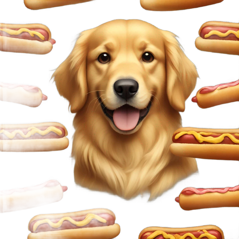 Golden retriever eating a hot dog emoji