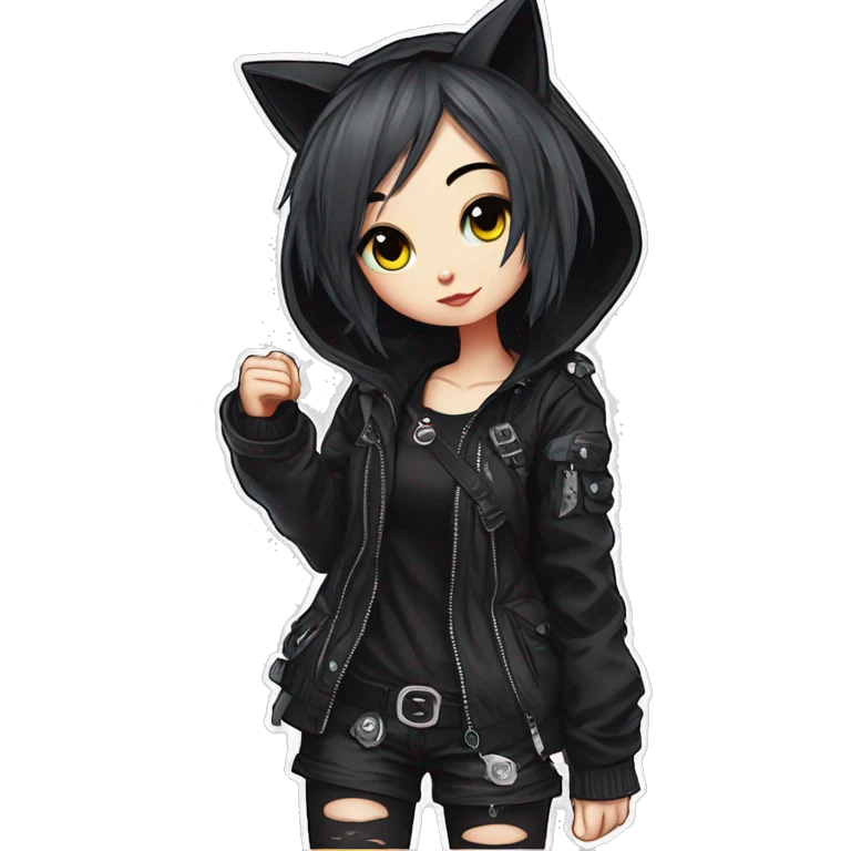 Edgy Kawaii Cute Cool Cartoon Anime Punk Techwear Gothic Catgirl emoji