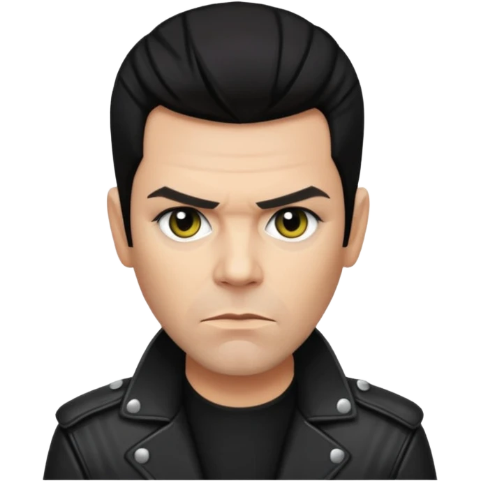 Richard Kruspe, apple style emoji, rockstar attitude, dark hair, hint of eyeliner, black jacket emoji
