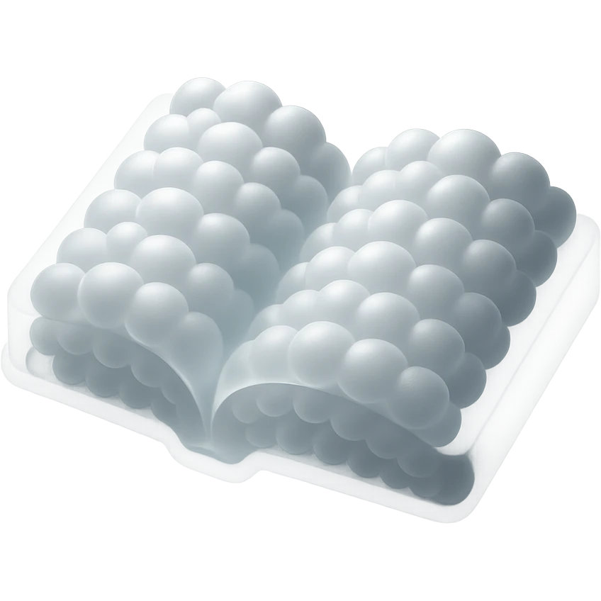 thick open book made entirely of small, very bright white fluffy convex clouds, matte glass style emoji