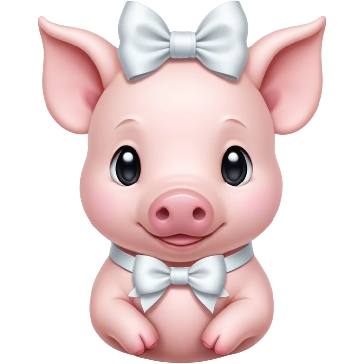 Cute light pink Piglet with big white bow around neck emoji