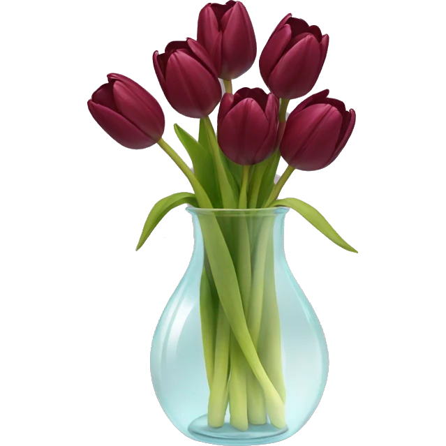 Burgundy tulips in glass vase  emoji