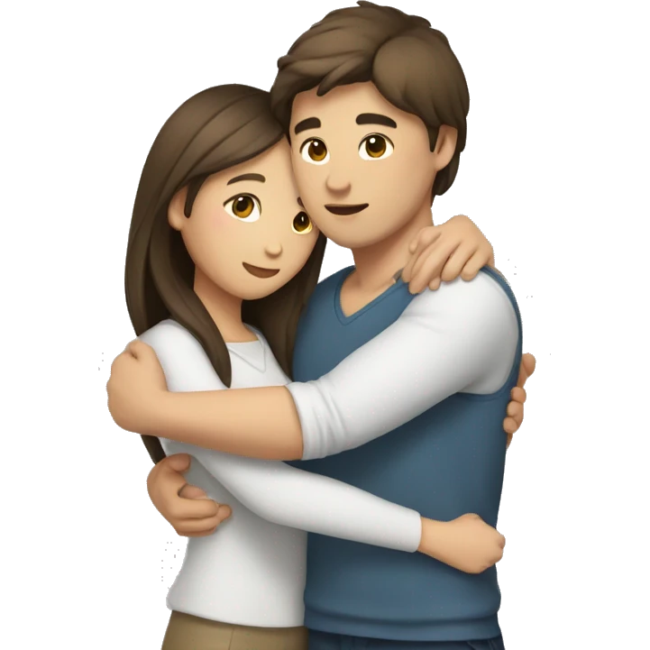 A asian girl with brown hair and white hugging a guy with brown hair emoji
