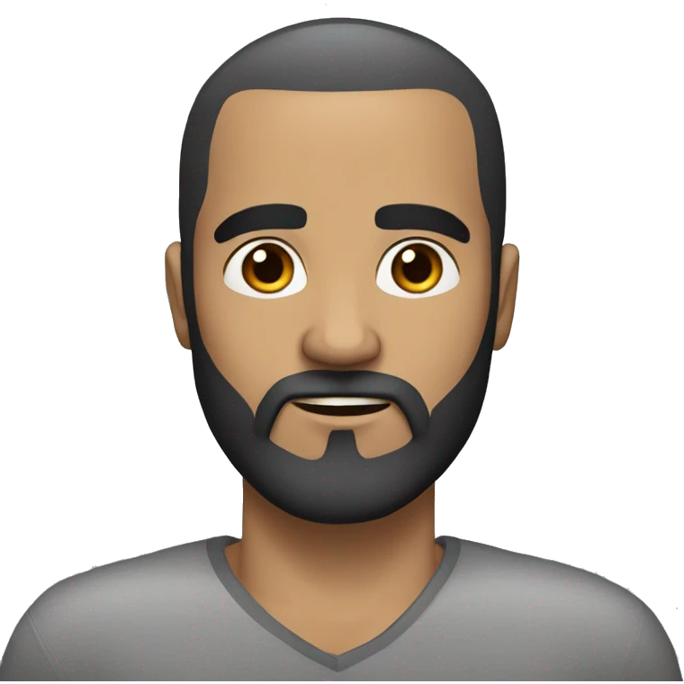 white man, olive skin, full black beard with some grays, no hair, strong eyebrows emoji