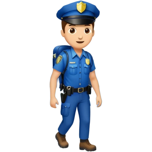 Adventurous man hiking with a police badge with mountains in the background emoji