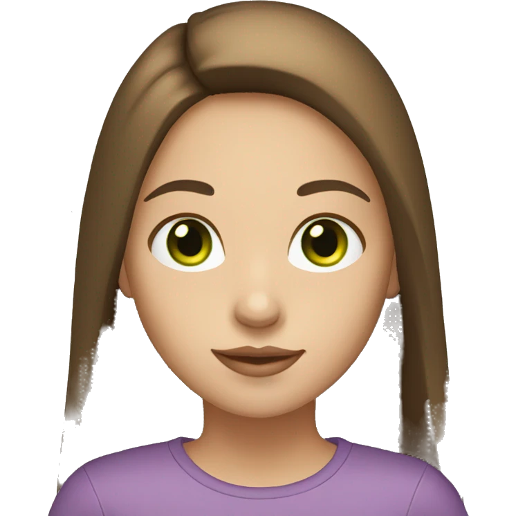 Girl with long, straight brown hair, green eyes, light skin. emoji