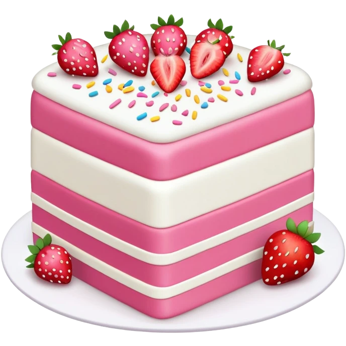 White and pink colored cake with strawberry on the corner side add some sprinkles on top and write a 'UNIS' word on top emoji