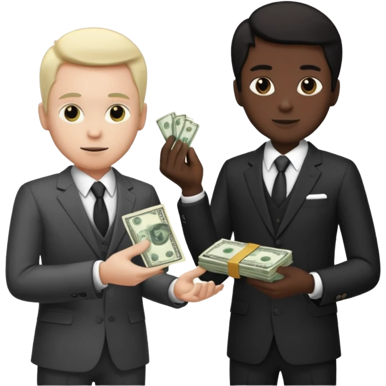 Two men in suits handing over money emoji