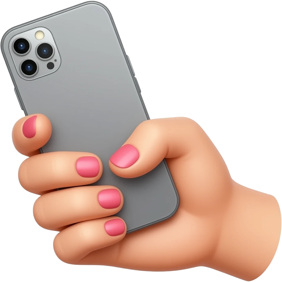 blonde girls hand Pink nails holding phone emoji