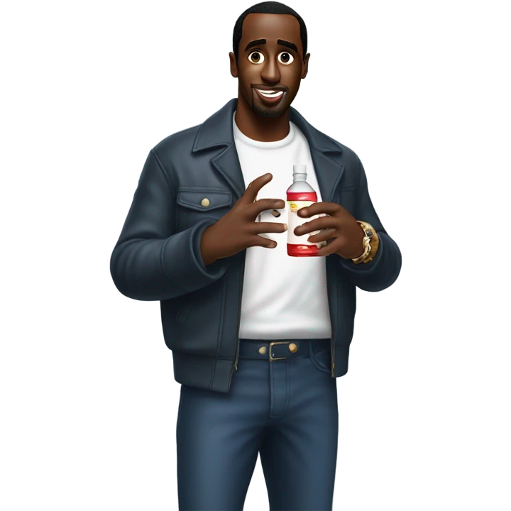 p diddy holding a bottle of baby oil emoji