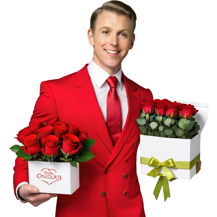 White man with roses and chocolates emoji