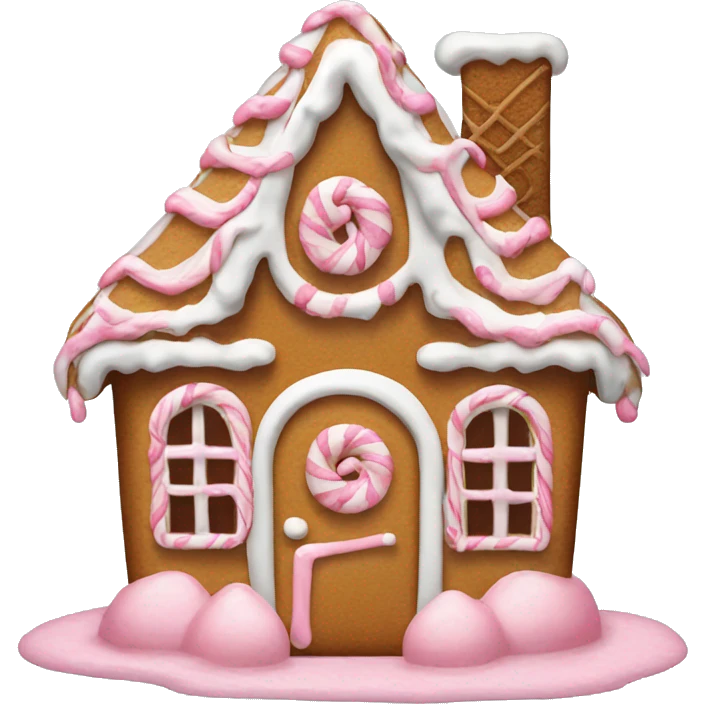 Gingerbread house with white and pink icing emoji