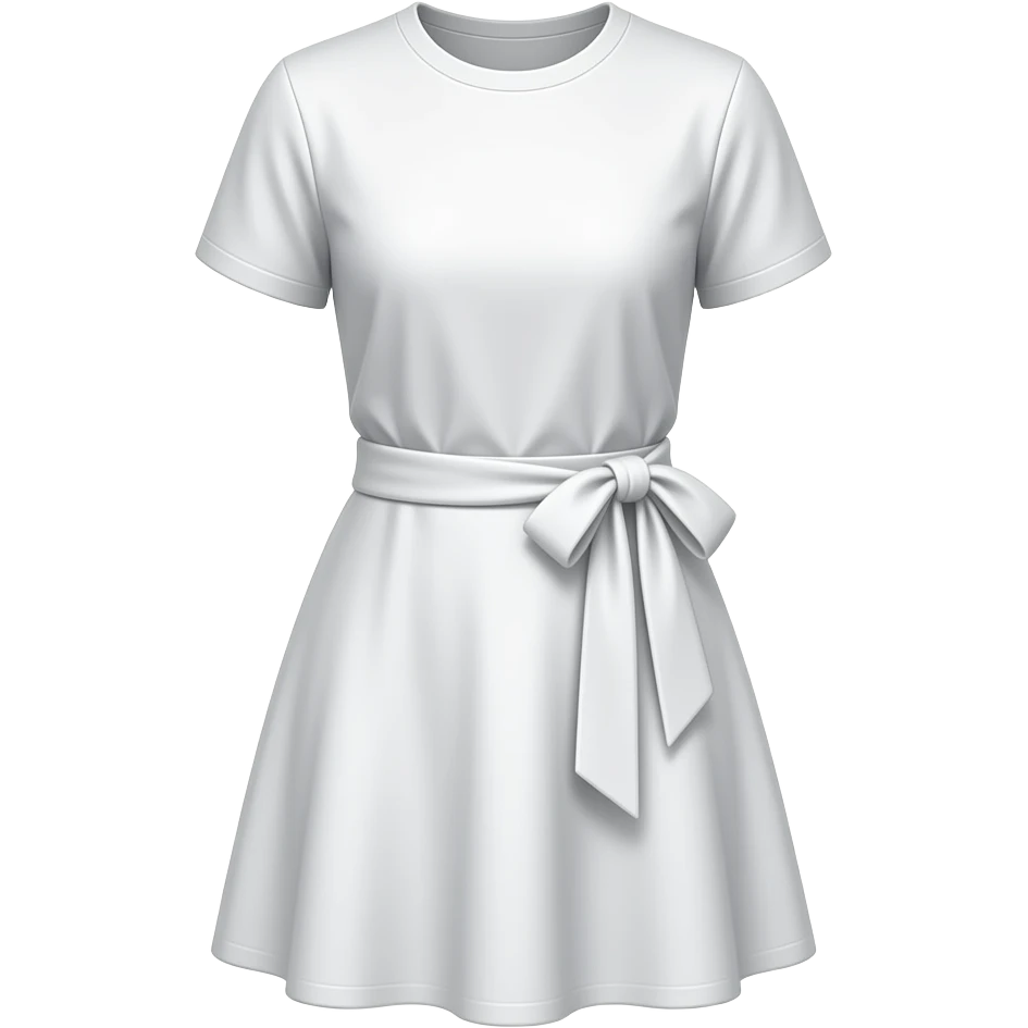 short sleeve t shirt dress with hanging white skirt wrap in white, mini skirt emoji