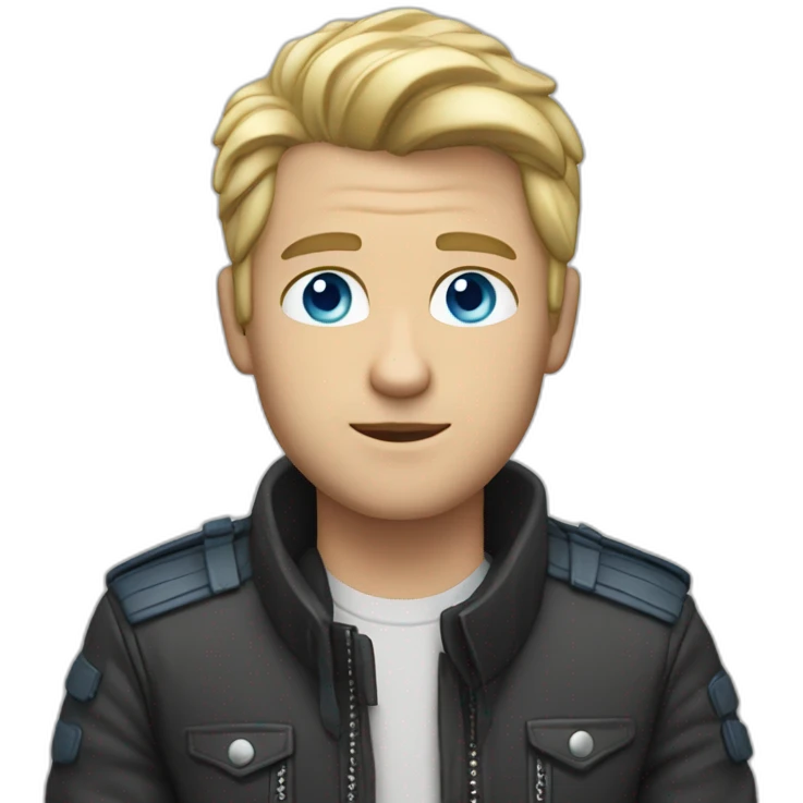 a white dude with blue eyes and blode hair with a motorcycle jacket emoji