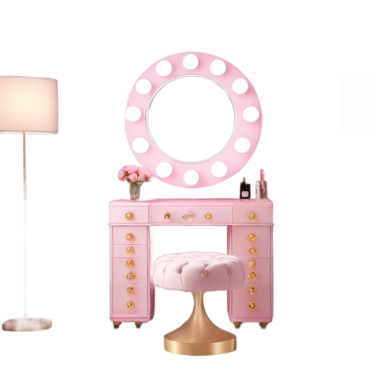 Vanity table with led light mirror and pink Antoinette Round Tufted Vanity Chair emoji