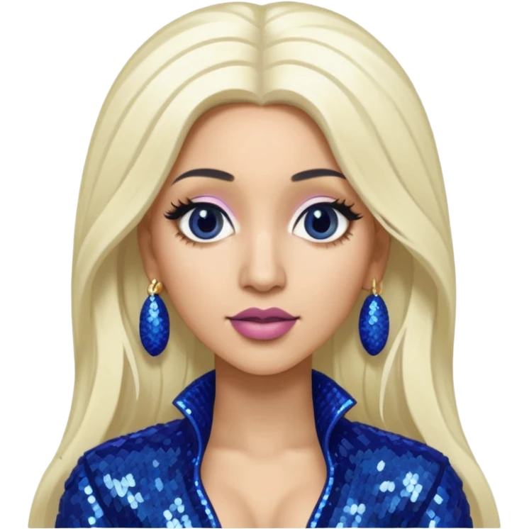 Cardi B with long white blonde hair, indigo sequin outfit emoji