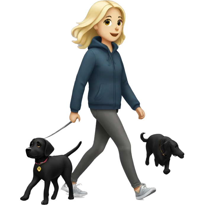 Blonde girl walking black lab emoji