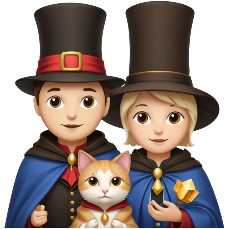 magician couple and their pet cat emoji