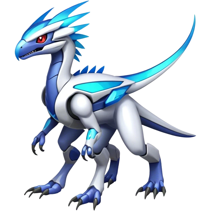 Shiny Futuristic Ethereal Fakemon-Pokemon-Digimon-Spectrobes-Raptor-fusion, full body emoji