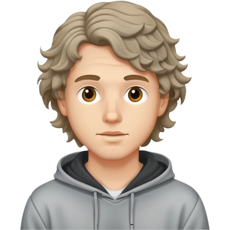 young white guy in a hoodie with wavy hair emoji