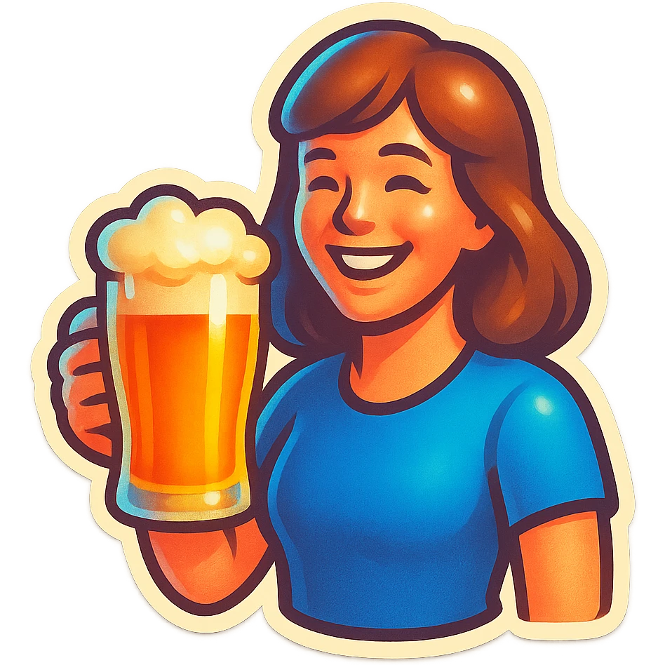A sticker of a female friend with a glass of beer emoji