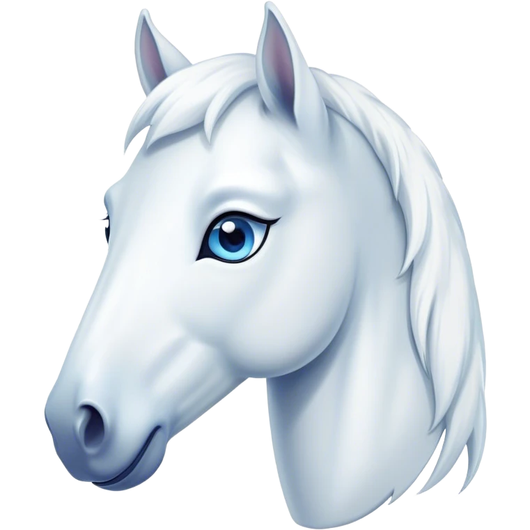 Cinematic Cute White Horse Portrait Emoji, Head tilted playfully and inquisitively, showcasing a glossy white fur with a luminous sheen and gentle, expressive blue eyes, Simplified yet irresistibly adorable features, highly detailed, glowing with a warm, friendly glow, high shine, affectionate and spirited, stylized with a touch of whimsy, bright and endearing, soft glowing outline, capturing the essence of a mischievous yet loving horse, so playful it feels like it could prance out of the screen and into your arms! emoji