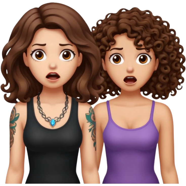 mutated crystal — long wavy brown hair tattooed woman and short tight curly brown hair woman — shocked reaction emoji