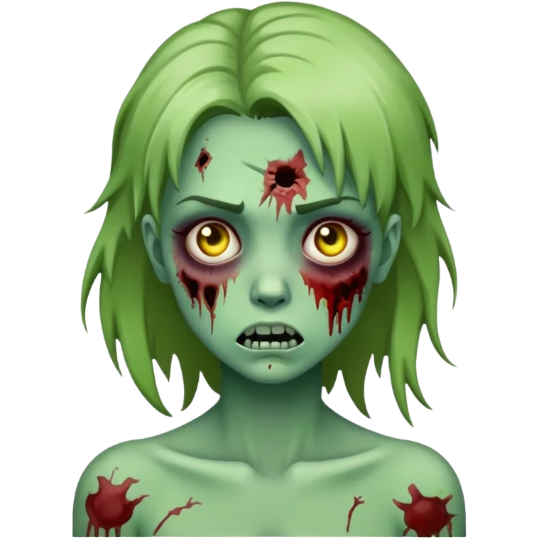 Zombie girl, green skin, with bruises, iPhone emoji style  emoji