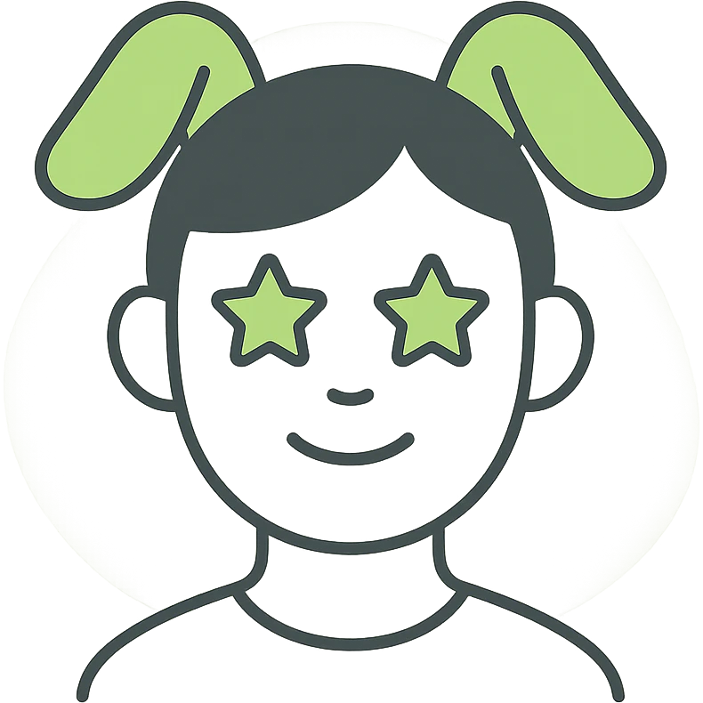 human face with dog ears and starry eyes, creative illustration style emoji