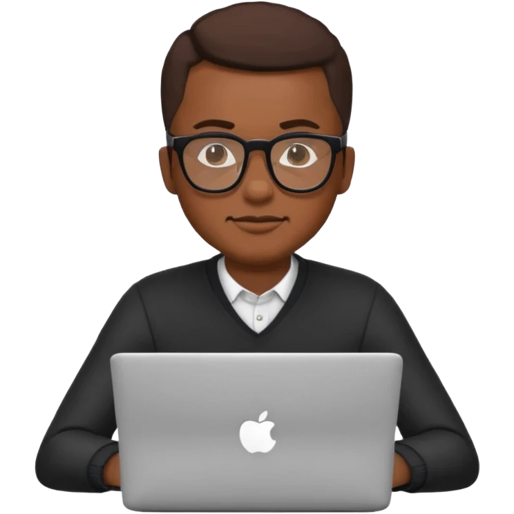 Black man with glasses sitting with a laptop in front, emoji style emoji