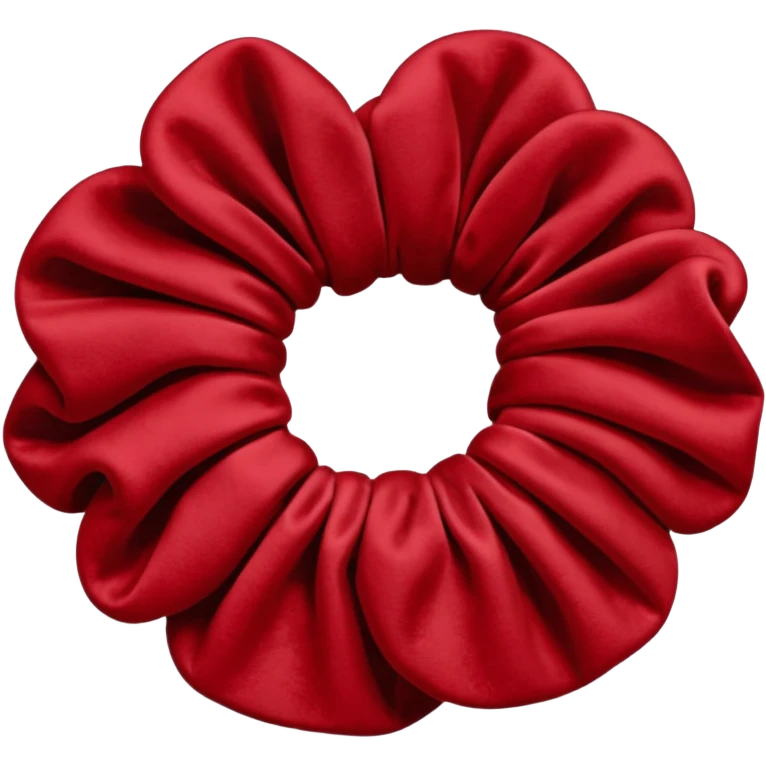 emoji of an isolated red velvet scrunchie, plush velvety texture with soft fiber shadows, rich deep red color, gathered fabric folds, matte and cozy finish, no person, no hair, not worn, simple rounded shape, soft warm shading emoji
