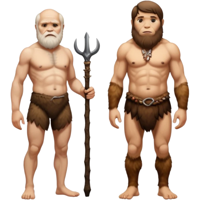 Charles Darwim atanding next to a Neandertal. emoji