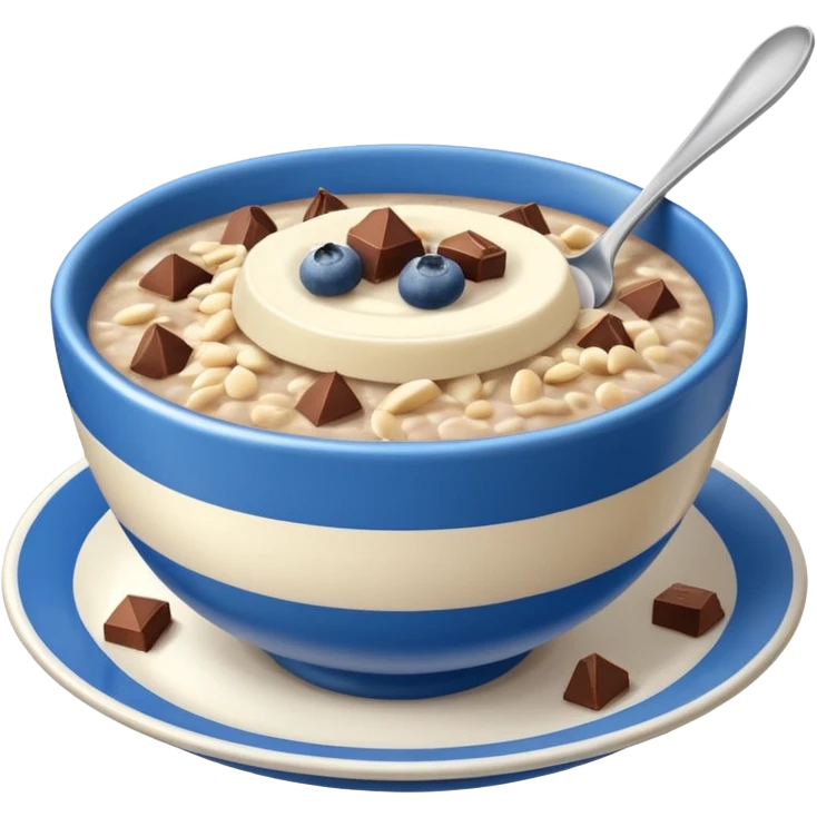 porridge con cioccolato e mirtilli in una ciotola a strisce azzurre e bianche  emoji