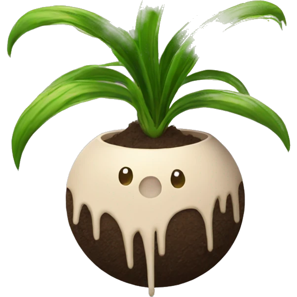 A sentient spider-plant with a dirt ball I’m his center emoji