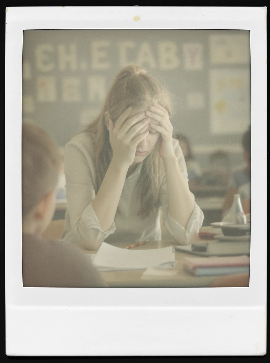 exhausted teacher in a bustling classroom emoji