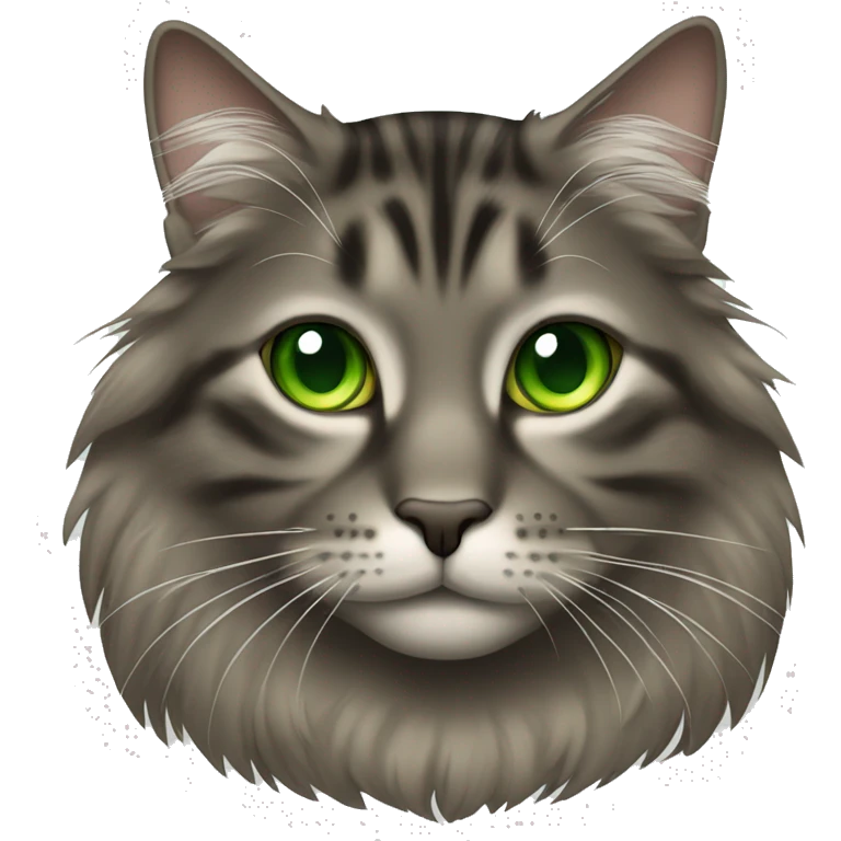 Long hair dark tabby cat with green eyes emoji