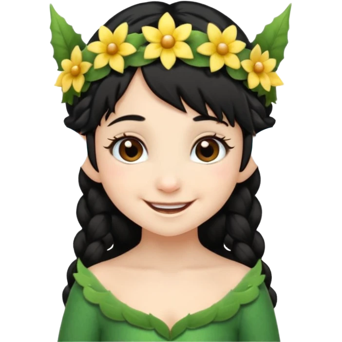 tiny Elf with Flower Crown, curley hair black emoji