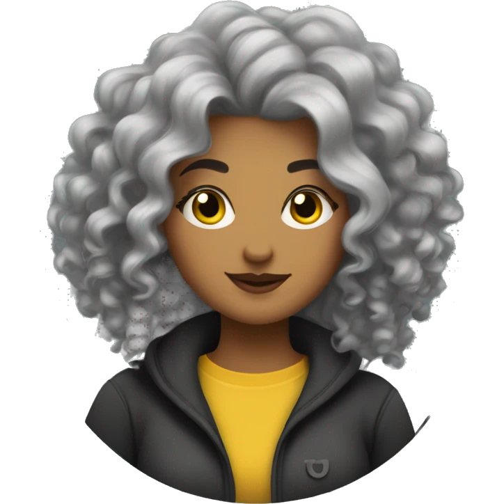 woman, curvy, hufflepuff, grey and curly and wild hair  emoji