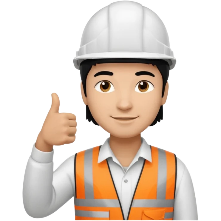 Una persona con pelo negro varon con casco blanco inginiero cilvil pulgar arriba emoji