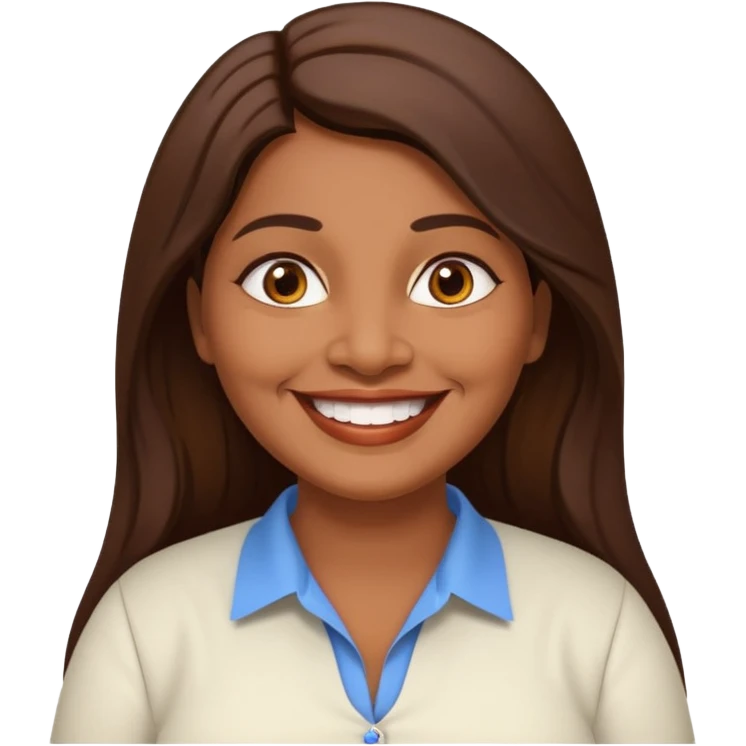 50 yr old chubby Sri Lankan woman, dark skin, straight brown hair, big smile, white teeth, european clothes, longer hair emoji